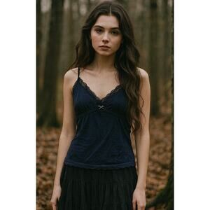 Vintage American Eagle Y2K Bella Swan Babydoll Cami Tank Small Navy Blue Retro